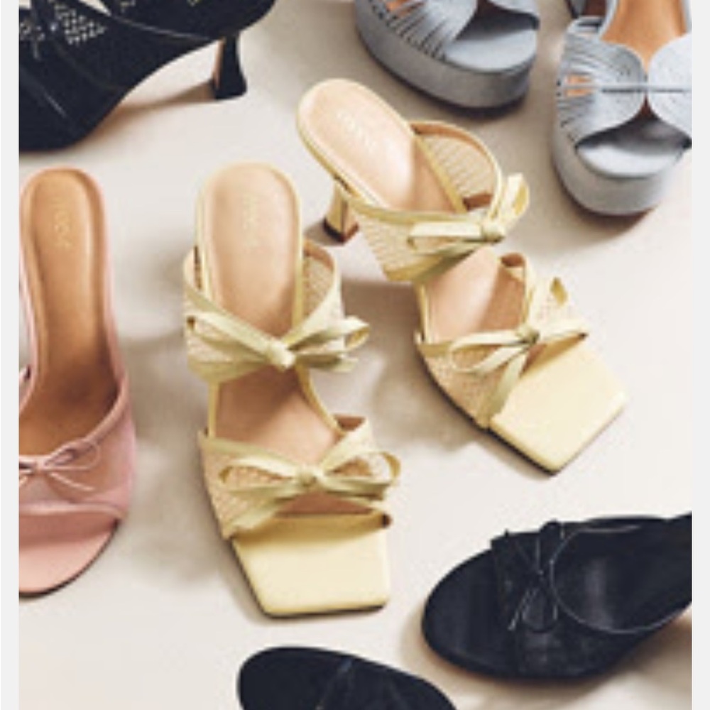 Anthropologie Yellow Bow-Accent Mid Heel Mules